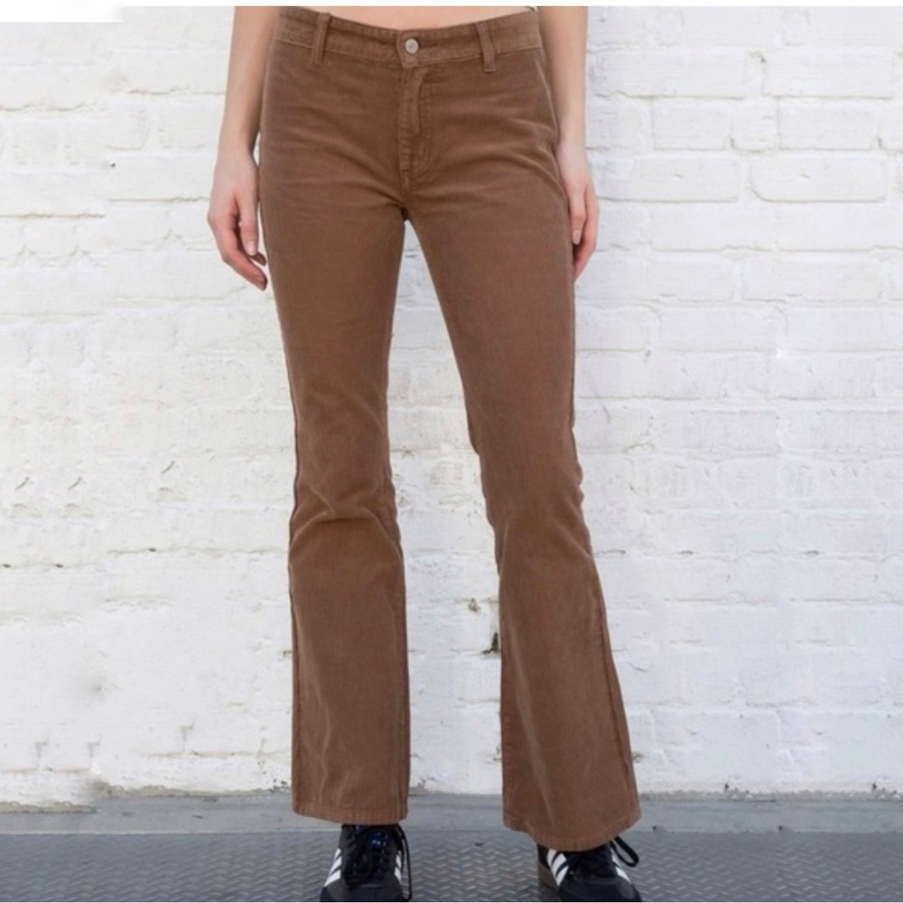 Brandy Melville John Galt Aliyah Corduroy Flare Pants Brown Low Rise Stretch-S